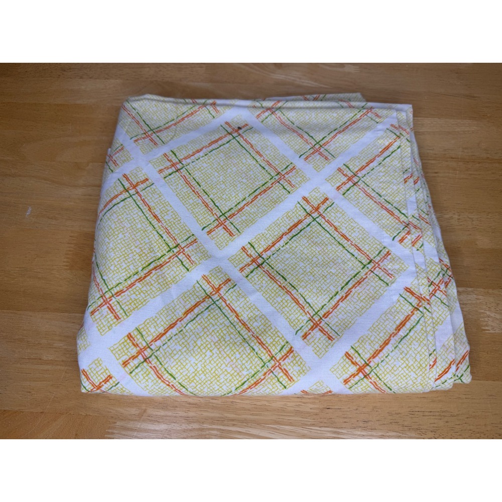 Vintage Sears Perma-Prest Tablecloth Orange Green Yellow Plaid Rectangular Retro